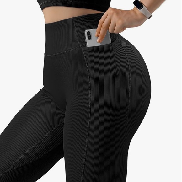 Sukksess Ribbed No-Front-Seam Leggings with Pockets - Picture 1 of 8